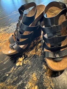 Sam Edelman Black Leather Strappy Wedge Sandals